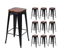 Thinia Home Pack 10 Taburetes Medios Industriales Apilables de Acero y Madera 43x43x76cm Thinia Home