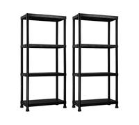 THINIA HOME - Pack 2 Estanterías Almacenaje, Polipropileno PP, Multiusos, Hogar, Trastero, Domitorio y Cocina, 4 Baldas, Carga Máxima 100Kg, 61x31x131cm (Largo x Ancho x Alto), Negro