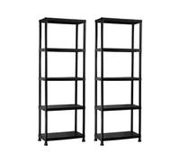 THINIA HOME - Pack 2 Estanterías Almacenaje, Polipropileno PP, Multiusos, Hogar, Trastero, Domitorio y Cocina, 5 Baldas, Carga 125Kg, 61x31x171cm (Largo x Ancho x Alto), Negro