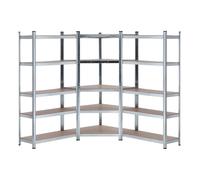 THINIA HOME - Pack 2 Estanterías Modulares + 1 Estantería Esquinera, Acero y MDF Antihumedad, Hogar, Trastero, Garaje, Taller, Comercio, 5 Baldas Ajustables, Carga Máx. 875Kg (x3) Plata