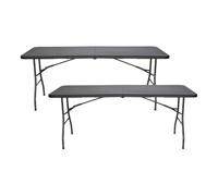 THINIA HOME Pack 2 Mesas Plegables Portátiles Rectangulares de 180 cm Mesa Multiusos: Camping, Eventos en Espacios Exteriores o Interiores | Mesa Resina y Patas Acero | 4-6 Personas
