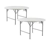 THINIA HOME Pack 2 Mesas Plegables Portátiles Resina Ø150cm Blanco Efecto Granito