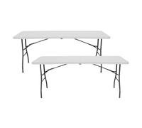 THINIA HOME Pack 2 Mesas Plegables Portátiles Rectangulares de 180 cm Mesa Multiusos: Camping, Eventos en Espacios Exteriores o Interiores | Mesa Resina y Patas Acero | 4-6 Personas