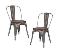 Thinia Home Pack 2 Sillas Apilables Industriales de Acero y Madera 45x45x85cm Thinia Home