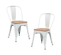 Thinia Home Pack 2 Sillas Apilables Industriales de Acero y Madera 45x45x85cm Thinia Home