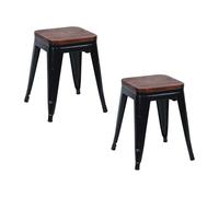 THINIA HOME Pack 2 Taburetes Bajos Industriales Apilables de Acero y Madera 38x38x46cm