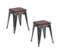 Thinia Home Pack 2 Taburetes Bajos Industriales Apilables de Acero y Madera 38x38x46cm Thinia Home