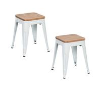 Thinia Home Pack 2 Taburetes Bajos Industriales Apilables de Acero y Madera 38x38x46cm Thinia Home