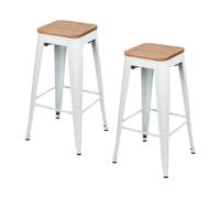 Thinia Home Pack 2 Taburetes Medios Industriales Apilables de Acero y Madera 43x43x76cm Thinia Home