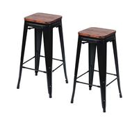 Thinia Home Pack 2 Taburetes Medios Industriales Apilables de Acero y Madera 43x43x76cm Thinia Home