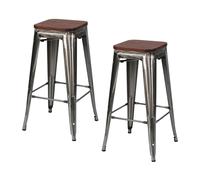 Thinia Home Pack 2 Taburetes Medios Industriales Apilables de Acero y Madera 43x43x76cm Thinia Home