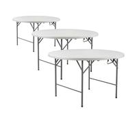 THINIA HOME Pack 3 Mesas Plegables Portátiles Resina Ø150cm Blanco Efecto Granito