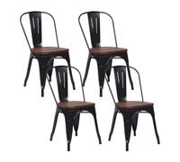 THINIA HOME Pack 4 Sillas Apilables Industriales de Acero y Madera 45x45x85cm