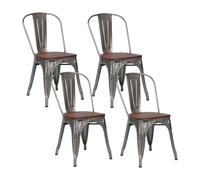 Thinia Home Pack 4 Sillas Apilables Industriales de Acero y Madera 45x45x85cm Thinia Home