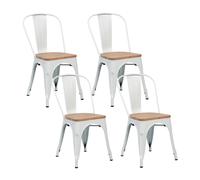Thinia Home Pack 4 Sillas Apilables Industriales de Acero y Madera 45x45x85cm Thinia Home