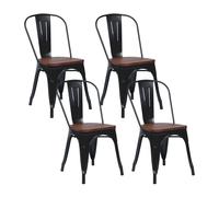 Thinia Home Pack 4 Sillas Apilables Industriales de Acero y Madera 45x45x85cm Thinia Home