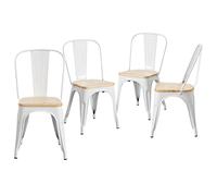 THINIA HOME Pack 4 Sillas Industriales Strong con Asiento de Madera 45x54x85cm