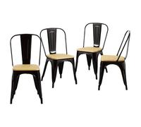 Thinia Home Strong Pack 4 Sillas Industriales con Asiento de Madera Negras