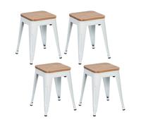 Thinia Home Pack 4 Taburetes Bajos Industriales Apilables de Acero y Madera 38x38x46cm Thinia Home