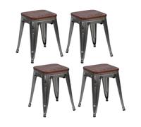 Thinia Home Pack 4 Taburetes Bajos Industriales Apilables de Acero y Madera 38x38x46cm Thinia Home