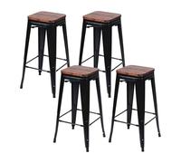 Thinia Home Pack 4 Taburetes Medios Industriales Apilables de Acero y Madera 43x43x76cm Thinia Home