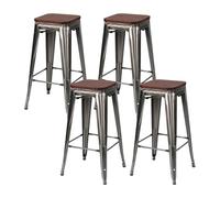 THINIA HOME Pack 4 Taburetes Medios Industriales Apilables de Acero y Madera 43x43x76cm