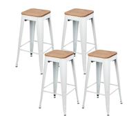 THINIA HOME Pack 4 Taburetes Medios Industriales Apilables de Acero y Madera 43x43x76cm