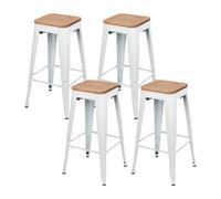 Thinia Home Pack 4 Taburetes Medios Industriales Apilables de Acero y Madera 43x43x76cm Thinia Home