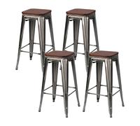 Thinia Home Pack 4 Taburetes Medios Industriales Apilables de Acero y Madera 43x43x76cm Thinia Home