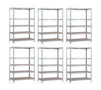 Thinia Home Pack 6 Estanterías Modulares Metálicas con 5 Baldas 1250kg Plateado 120x60x180cm 7house