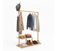 THINIA HOME - Perchero de Pie de Bambú Natural con Zapatero y Ganchos Árbol, Organizador de Entrada, Dormitorio o Recibidor, Estilo Nórdico, 107x40x169 cm