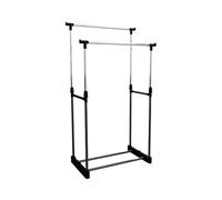 THINIA HOME Perchero de Pie Doble Barra Con Zapatero Plateado | Burro Con Tubería Industrial | Para Tiendas de Ropa, Vestidor, Recibidor, Dormitorio | 77x39x157cm