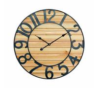Thinia Home - Reloj de Pared Vintage en Relieve con Esfera Negro/Madera Ø60cm, Hogar, Oficina y Despacho, Movimiento Agujas Continuo, Extra Silencioso, Números en Relieve, Diseño Actual, Color Natural