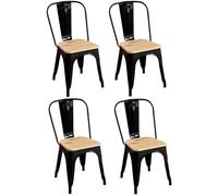 Thinia Home Strong Pack 4 Sillas Industriales con Asiento de Madera Negras