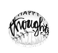 Think Happy Thoughts Gorros de ducha Citas inspiradoras motivacionales Hojas de vida positivas Mujeres Reutilizable Doble capa Cubierta para el cabello Gorro de ducha suave para todo el largo del ca