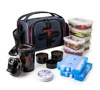 ThinkFit Bolsa Térmica Portaalimentos Sin BPA, Reutilizable - 6 Fiambreras Comida Trabajo Microondas y Congelador, Botella Mezcladora, Pastillero - Correa y Bolsillo externo - Bolsa Térmica Rojo