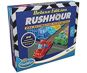 ThinkFun 76440 - Rush Hour - El Conocido Juego de atasco en la edición Deluxe con vehículos en Aspecto metálico, Juego de lógica para Adultos y niños a Partir de 8 años