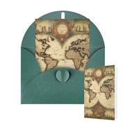Thinking of You - Tarjetas con sobres, diseño vintage de mapa del mundo antiguo, tarjetas en blanco para todas las ocasiones, tarjetas de agradecimiento en blanco, tarjetas de felicitación para bodas
