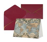 Thinking of You - Tarjetas de cumpleaños con sobres, diseño vintage de mapa del mundo antiguo, tarjetas en blanco para todas las ocasiones, tarjeta de felicitación de feliz cumpleaños, aniversario