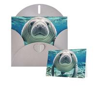 Thinking of You - Tarjetas de cumpleaños con sobres, lindas tarjetas de manatí de animales marinos en blanco para todas las ocasiones, tarjeta de felicitación de aniversario de cumpleaños para