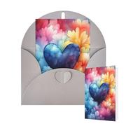 Thinking of You - Tarjetas de felicitación de cumpleaños con sobres, diseño de corazón azul, tarjetas en blanco para todas las ocasiones, tarjeta de agradecimiento para invitaciones de boda, Navidad