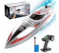 Thinkizen Barco a control remoto, barco eléctrico de alta velocidad de 2.4 G con luces nocturnas LED, cubierta impermeable de doble bloqueo, giro automático y refrigeración inteligente, barco de