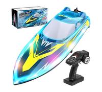 Thinkizen Barco a control remoto, barco eléctrico de alta velocidad de 2.4 G con luces nocturnas LED, cubierta impermeable de doble bloqueo, giro automático y refrigeración inteligente, barco de