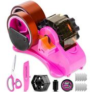 THINKLEARN - Dispensador de cinta de calor rosa con núcleo de 1 pulgada y 3 pulgadas, piezas precortadas de 1.4 pulgadas, juego de dispensador de cinta térmica de escritorio de corte múltiple para