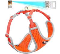 ThinkPet Arnés Reflectante Transpirable de Malla de Aire Suave con código QR para Perro, sin estrangulamiento, Chaleco para Cachorros, Perros pequeños y medianos, Talla S, Color Naranja