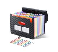 ThinkTex Organizador de Carpetas Acordeón 12 Bolsillos,Carpeta Expansible con Tapa Expandible,Caja de Archivo Portátil,Carpetas Acordeón de Sobremesa,Organizador de Documentos de Plástico de Colores