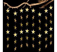 Thinp 3 Piezas 4m Glitter Star Garland Gold Star Garland Hanging Reflective Star Paper Garland, para Festival Cumpleaños Navidad Fiesta Decoración Accesorios