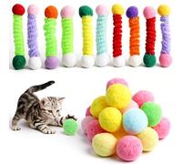 Thinp 30 bolas de fieltro para gatos, 3 cm, bolas de felpa, juguetes para gatos, pelotas de poliéster, pompones, juguetes con 12 plumas de gato de tela para jugar y retozar para gatos domésticos, bola