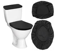 Thinp Funda para tapa de inodoro y tapa de inodoro, funda negra para asiento de inodoro con parte inferior elástica, funda de repuesto para inodoro suave y elástica, juego de fundas universales para