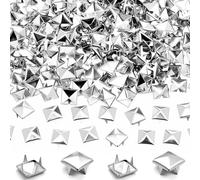 Thinp Juego de 200 remaches plateados para ropa, juego de remaches decorativos cuadrados para ropa, remaches para pegar, de metal para cuero, punk, de metal, 8 mm, guantes de pirámide (8 mm)